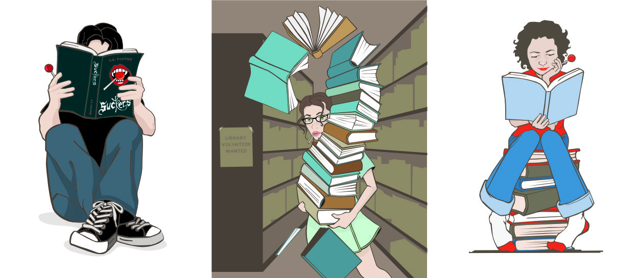 illustrations of readers by Sarah Tregay