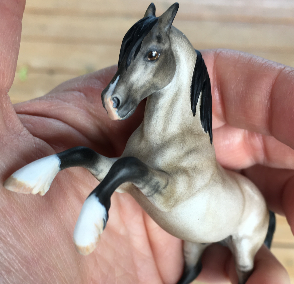 CM Breyer by Sarah Tregay, a Custom Mini/ Stablemate Model Horse to grulla rearing stallion