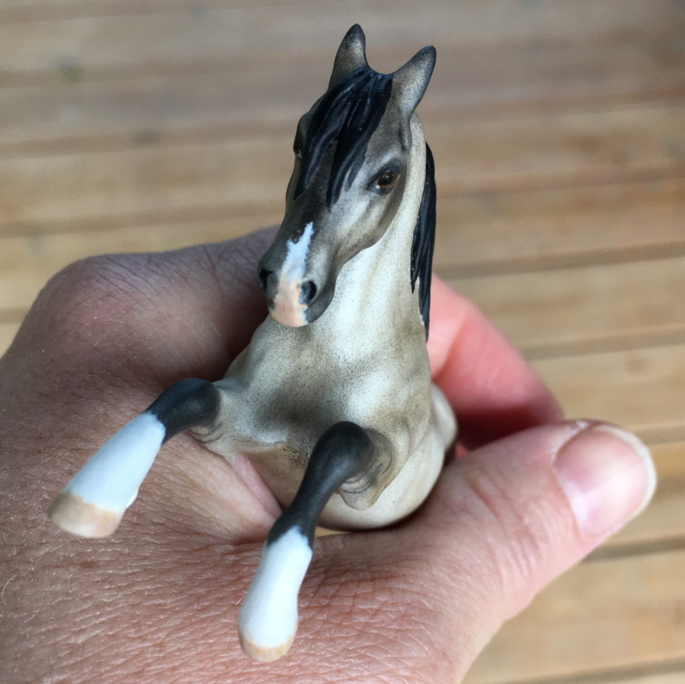 CM Breyer by Sarah Tregay, a Custom Mini/ Stablemate Model Horse to grulla rearing stallion