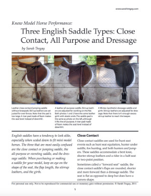 Three English Saddles for model horse performance Article FREE PDF author Sarah Tregay