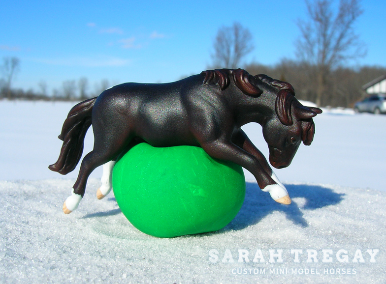 Basil with Yoga Ball, a breyer stablemate custom mini model horse by Sarah Tregay