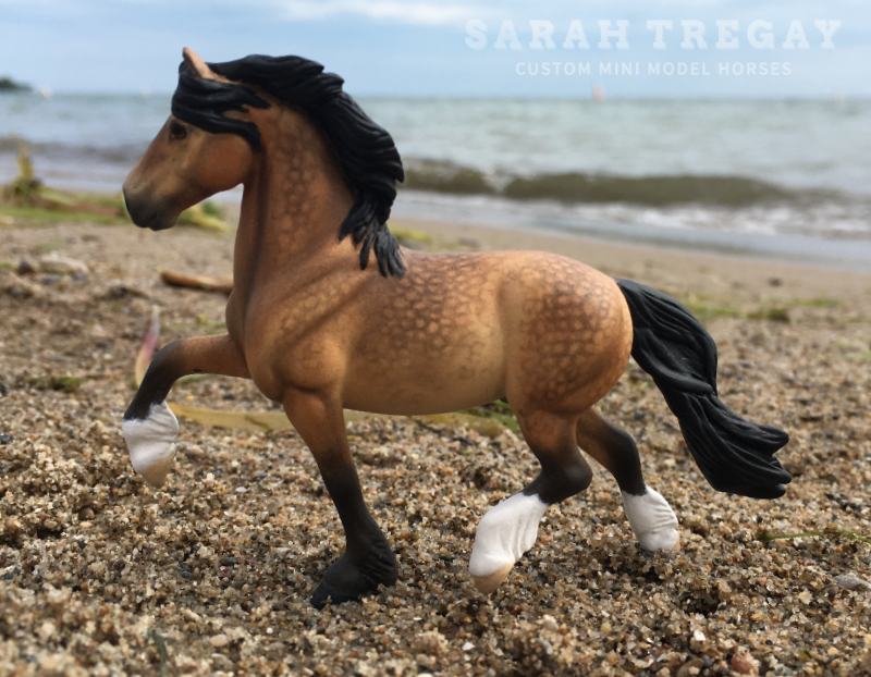 Dapple Buckskin Welsh Section D Cob Stallion Pony Custom Mini Model Horse by Sarah Tregay
