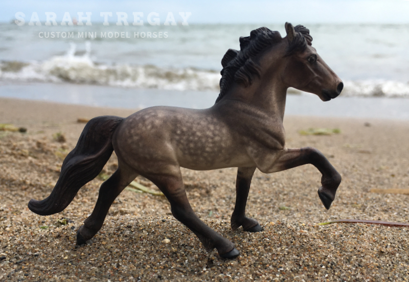 Dark Dapple Grulla Icelandic Pony. Pastel. custom mini model horse by Sarah Tregay (Breyer Stablemate)