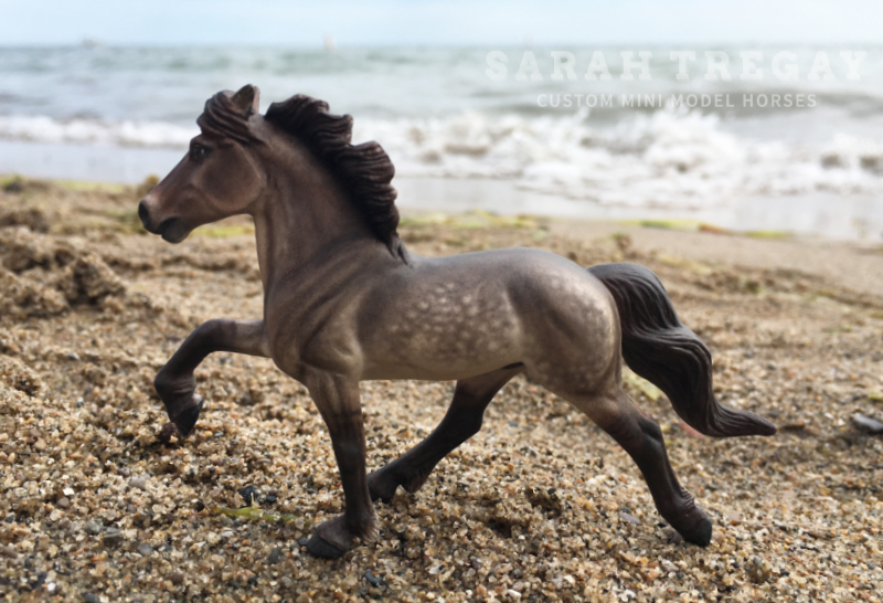 Dark Dapple Grulla Icelandic Pony. Pastel. custom mini model horse by Sarah Tregay (Breyer Stablemate)