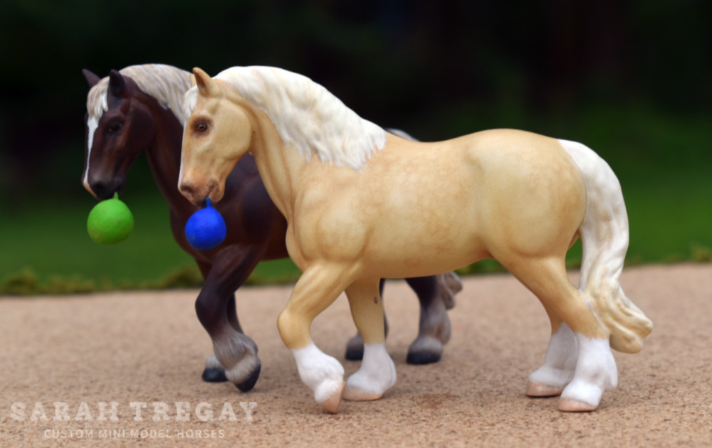 breyer stablemate custom mini model horses Draft horses with jolly ball by Sarah Tregay