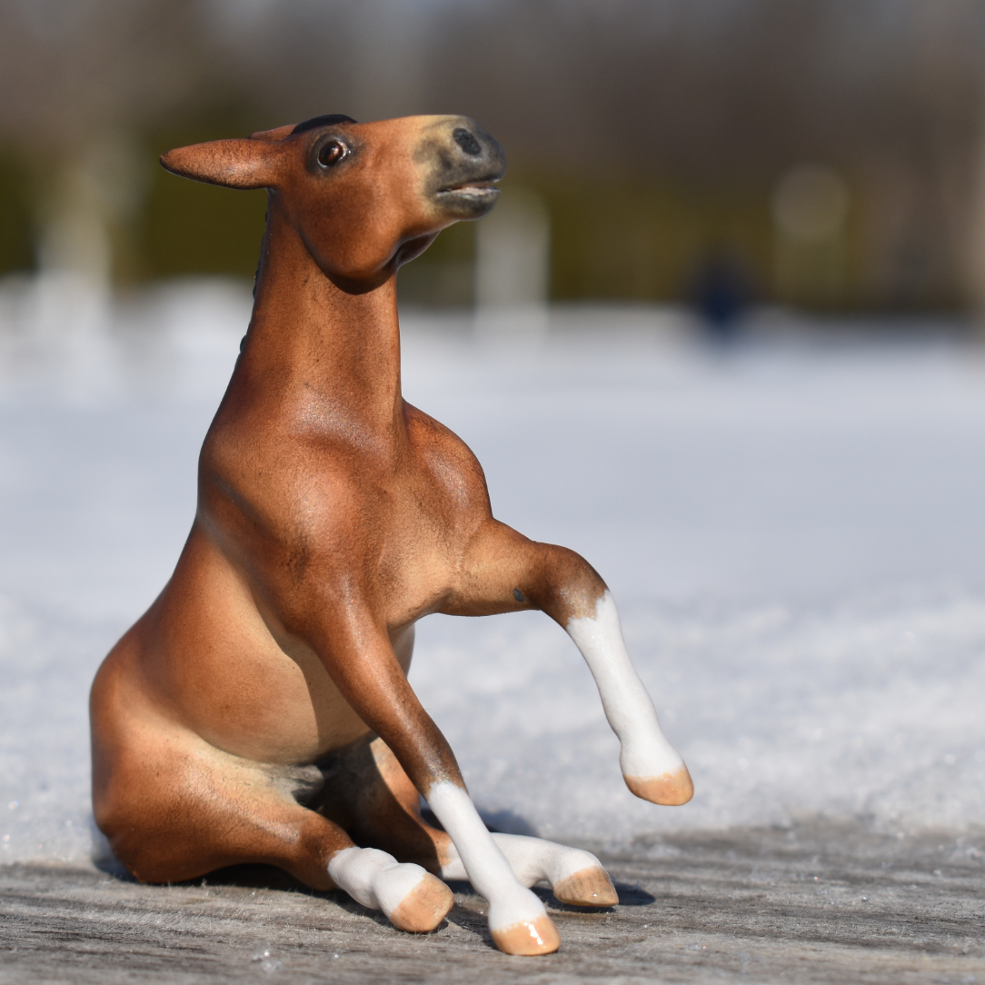 CM Breyer by Sarah Tregay, a  bay paint mule Custom Mini/ Stablemate Model Horse Breyer reining /sliding stop mold