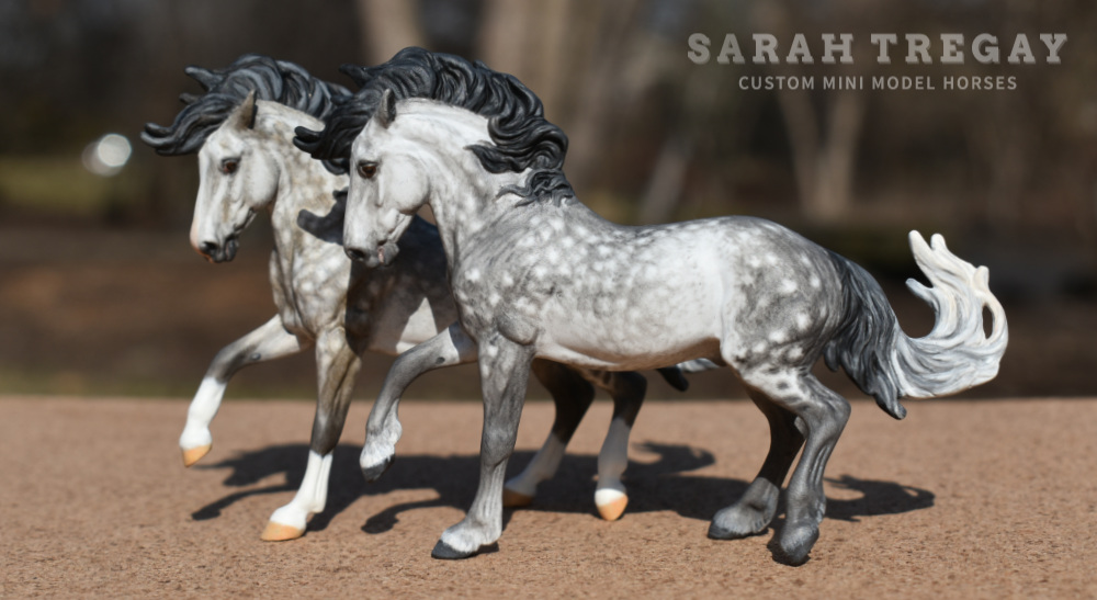 Stablemate Fireheart customs in dapple gray Breyer Custom Mini Model Horses by Sarah Tregay (Breyer Stablemates)