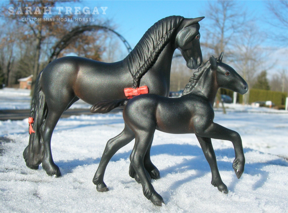 friesian mare and foal breyer stablemate custom mini model horse by Sarah Tregay
