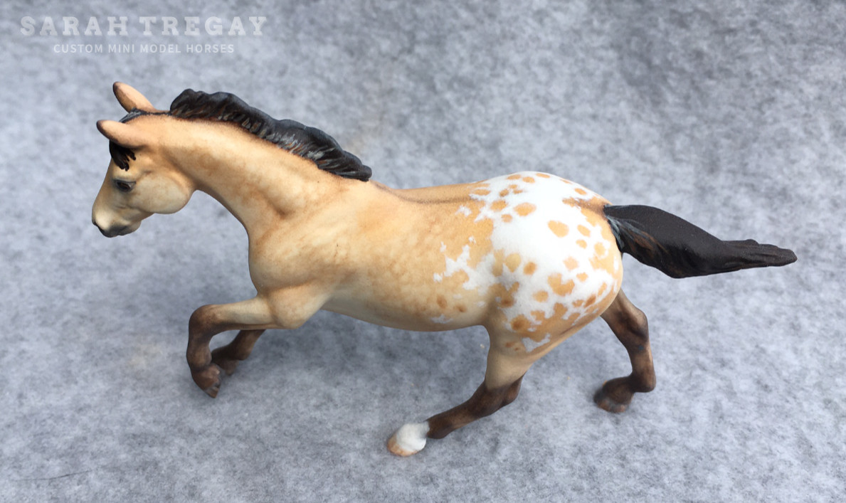 CM Breyer G1 Seabiscuit Stablemate Custom, a dapple buckskin blanket appaloosa by Sarah Tregay, a Custom Mini/ Stablemate Model Horse