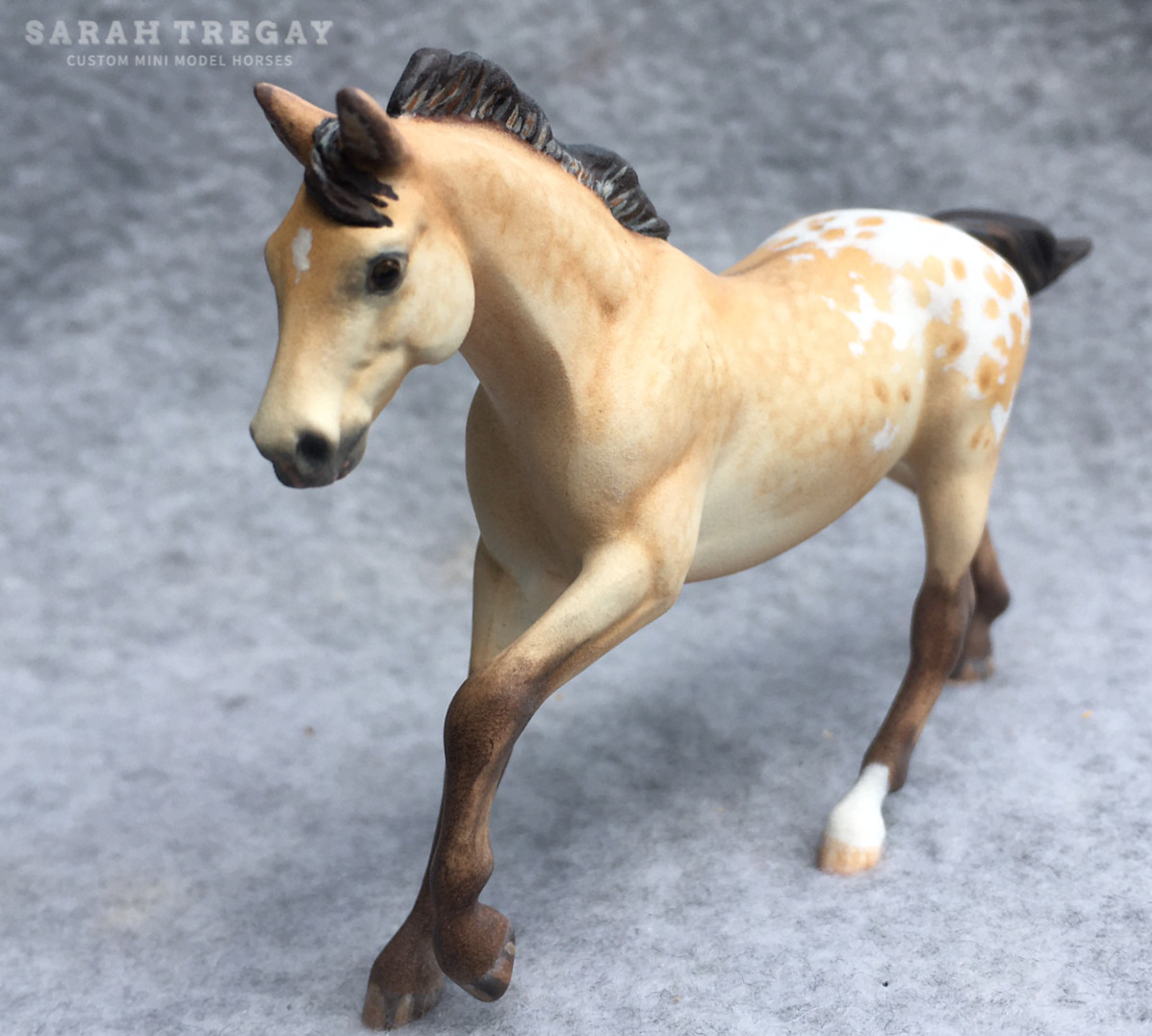 CM Breyer G1 Seabiscuit Stablemate Custom, a dapple buckskin blanket appaloosa by Sarah Tregay, a Custom Mini/ Stablemate Model Horse