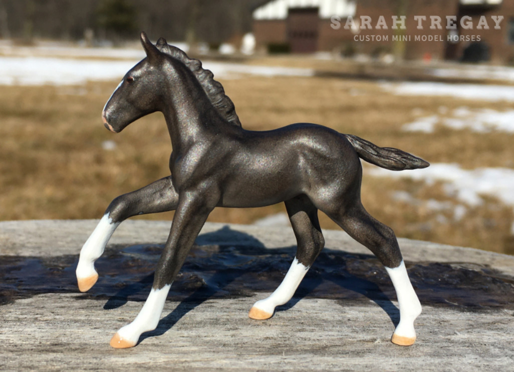 CM baby black foal filly  by Sarah Tregay, a Custom Mini/ Stablemate Model Horse