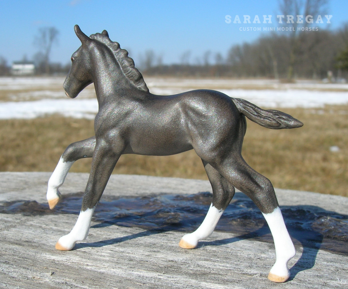 CM baby black foal filly  by Sarah Tregay, a Custom Mini/ Stablemate Model Horse
