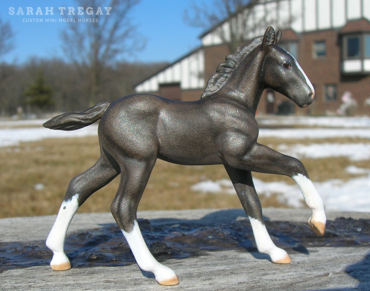 CM baby black foal filly  by Sarah Tregay, a Custom Mini/ Stablemate Model Horse