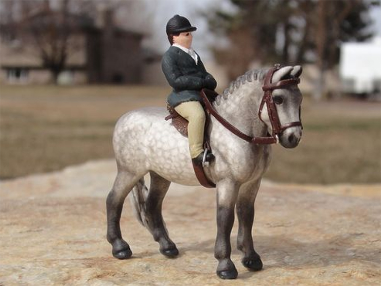 custom mini model horse by Sarah Tregay (Breyer Stablemate pony pastel dapple gray in tack)