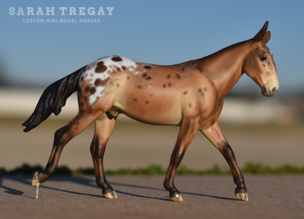 CM Breyer by Sarah Tregay, a bay appaloosa mule Custom Mini/ Stablemate Model Horse Breyer corbin/Irish Draft mold