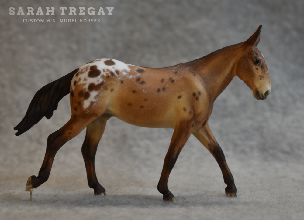CM Breyer by Sarah Tregay, a bay appaloosa mule Custom Mini/ Stablemate Model Horse Breyer corbin/Irish Draft mold