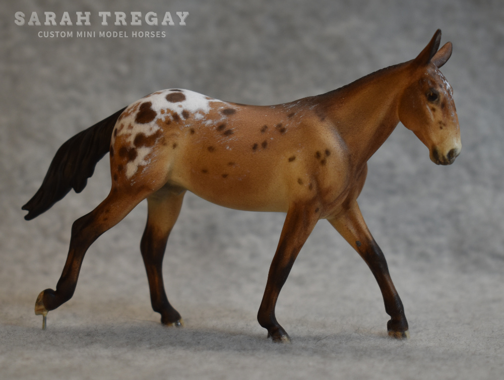 CM Breyer by Sarah Tregay, a bay appaloosa mule Custom Mini/ Stablemate Model Horse Breyer corbin/Irish Draft mold