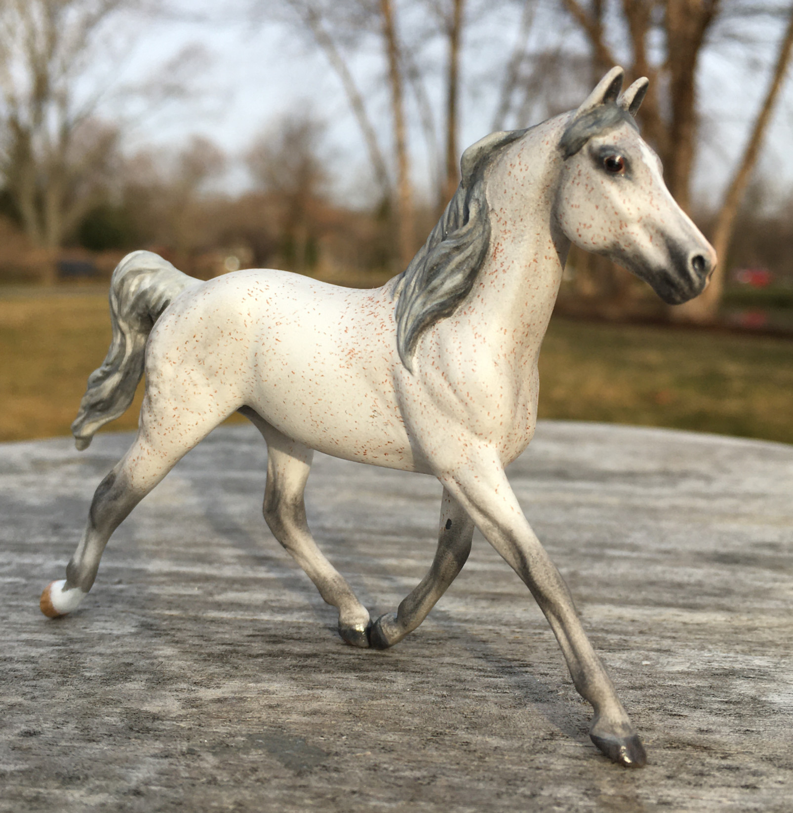 CM Breyer Prince Charming Stablemate Custom, a dapple flea bitten gray grey part Arabian mare by Sarah Tregay, a Custom Mini/ Stablemate Model Horse