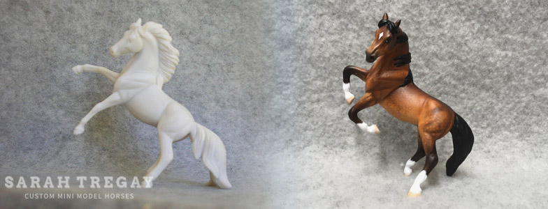 Breyer Stablemate Mold: Rearing Andalusian (G3) by Jane Lunger, 2006, and custom mini by Sarah Tregay
