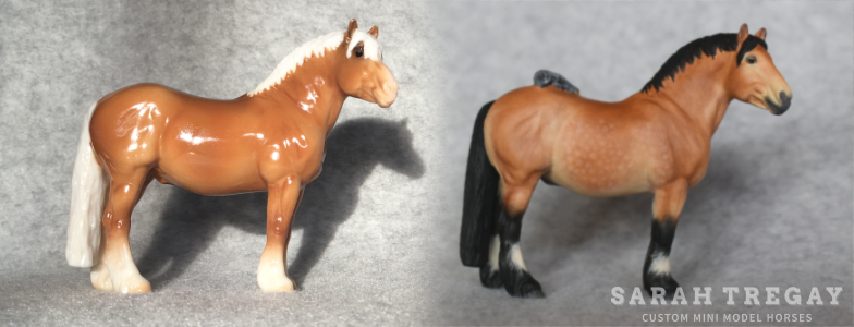 Breyer Stablemate Mold: Giorgio, a Rhenish German Draft, by Brigitte Eberl, 2022. The mini version of Georg and custom mini by Sarah Tregay
