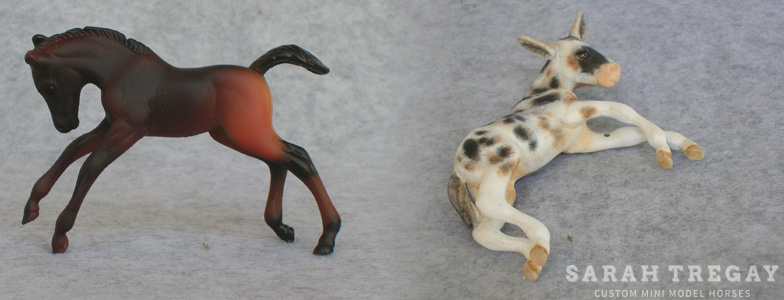 Breyer Stablemate Mold: Scrambling Foal (G2) by Sarah Rose, 2000, and custom mini by Sarah Tregay