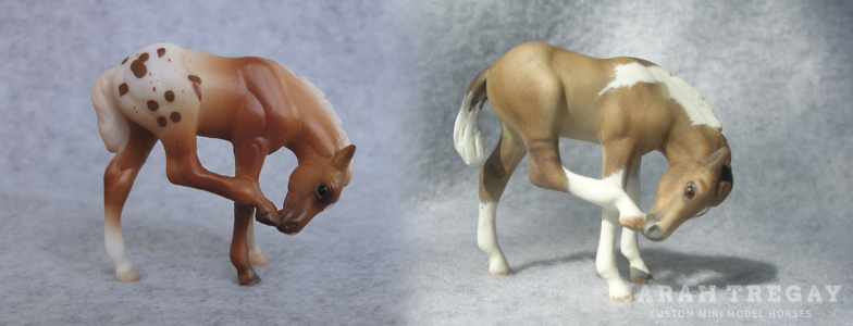 Breyer Stablemate Mold: Scratching Foal (G2) by Sarah Rose, 2000, and custom mini by Sarah Tregay